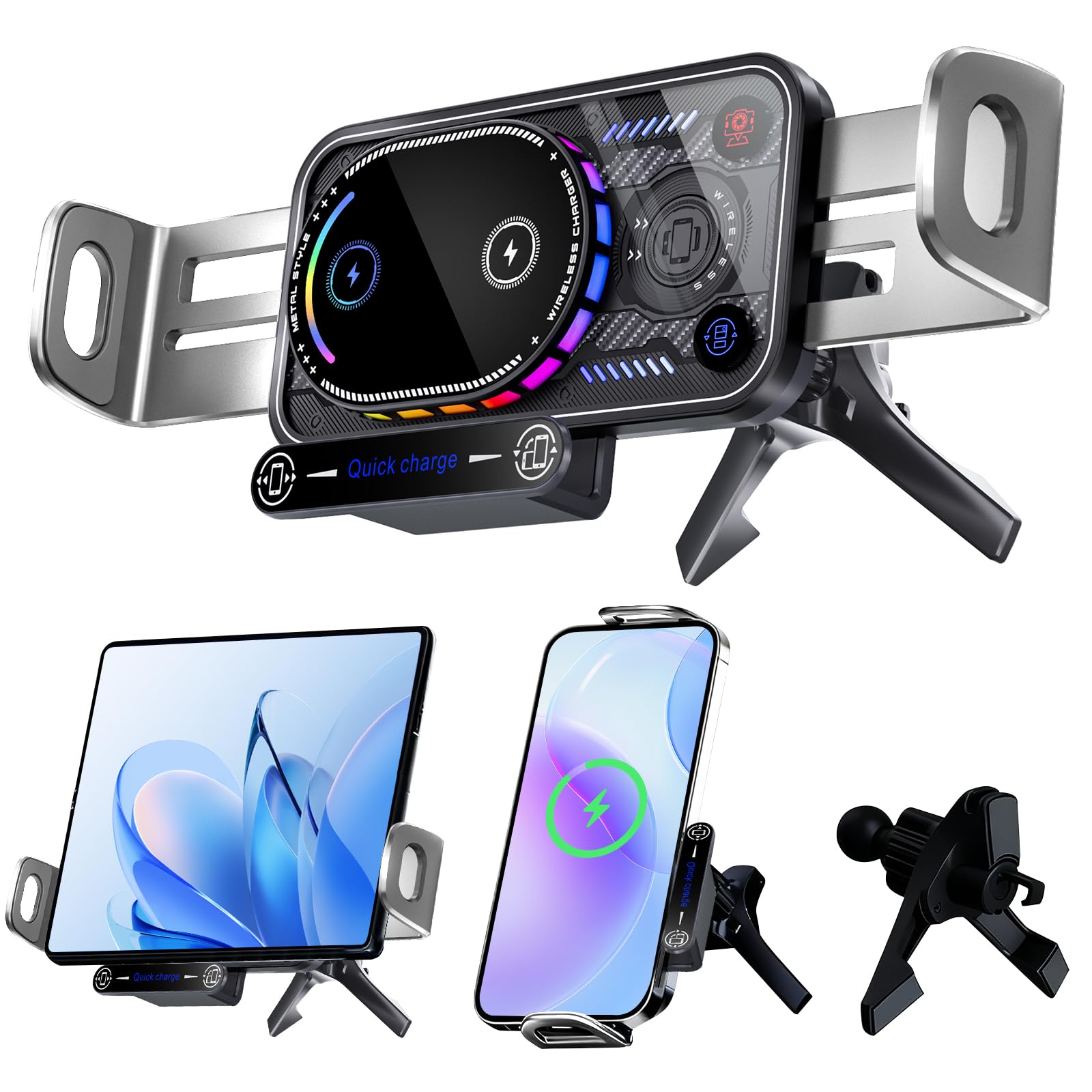 Caricatore Ricarica Wireless Auto 15W, Supporto Smartphone Auto per Galaxy Z Fold/Flip, Qi Doppia Bobina Caricabatteria da Auto, Rotazione 90° per Galaxy Z Fold, Magic V3 V2, Mate X5 X4