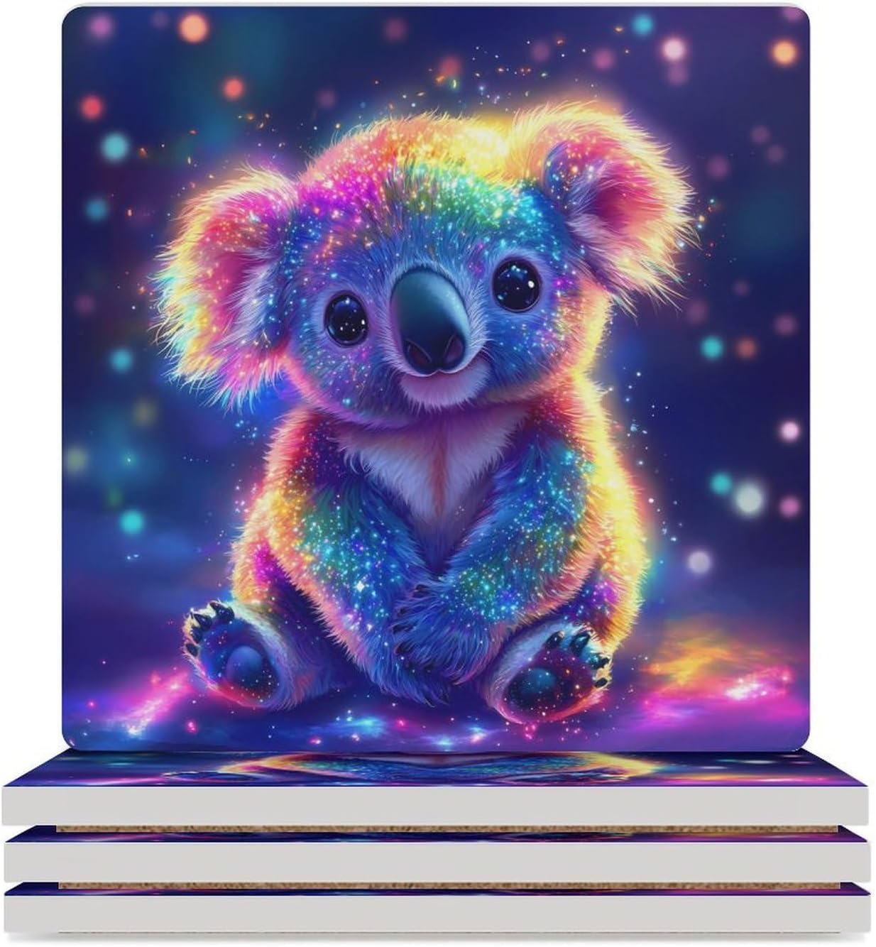 Cute Koala Bear Colorful Funny Ceramic Coasters for Drink Absorbent Cup Holders Tabletop Protection