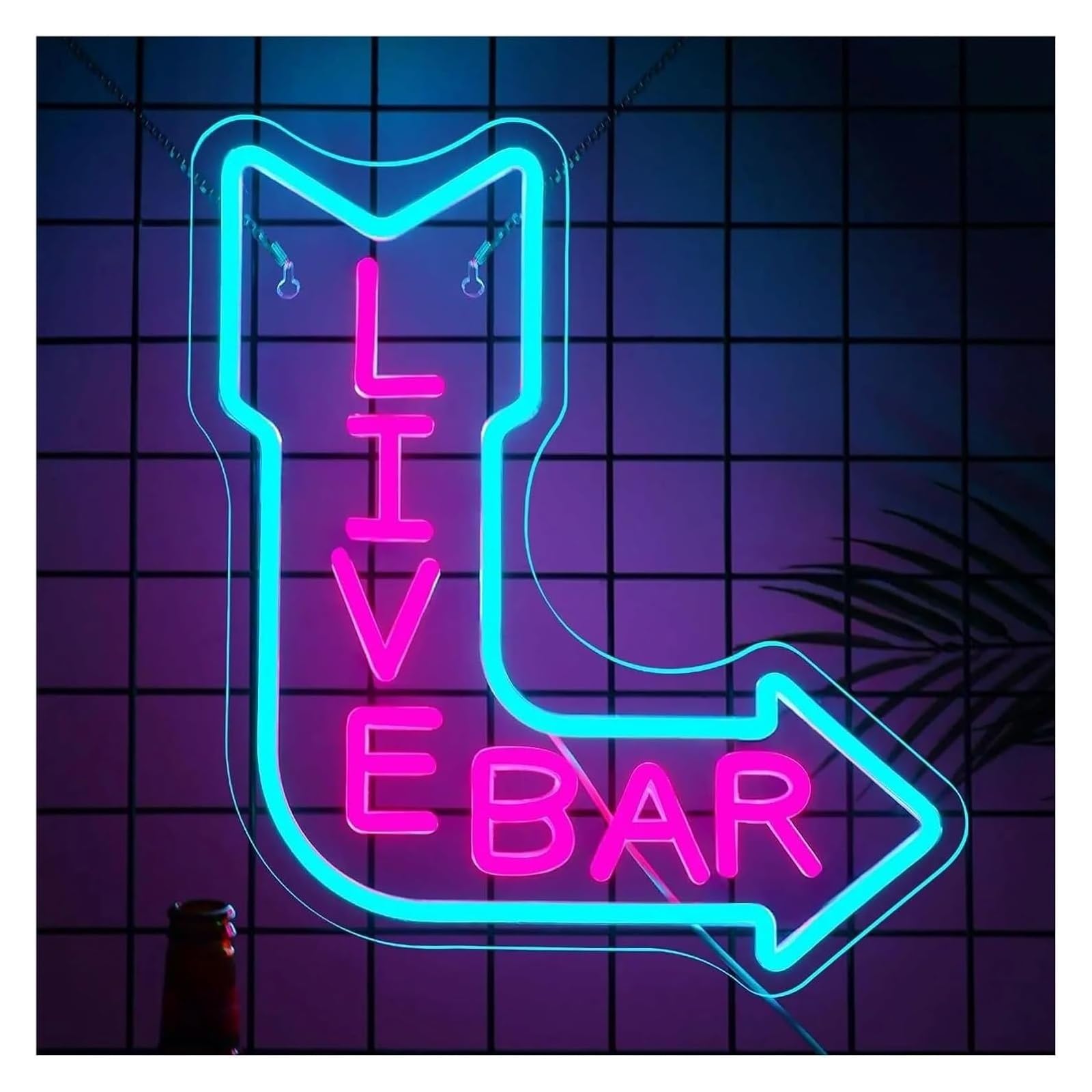 Lámpara LED Neón Letrero de neón Live BAR para decoración pared,Lámparas para el hogar 27 x 43 cm