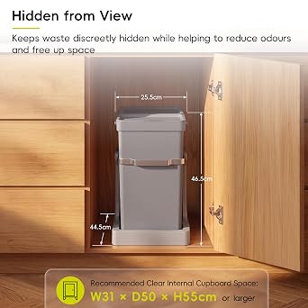EKO Deco Duo Pull-Out Recycling Bin, 35L (20L + 15L) Built-In Kitchen Cupboard Bin for Under Sink Storage, Double Waste Sorting Unit with Smooth Quiet Rails and Removable Inner Buckets, Grey