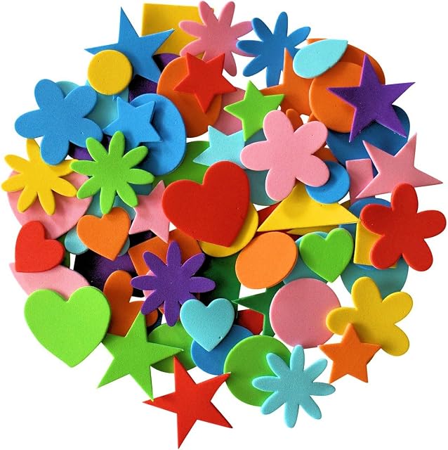 Kids B Crafty 180 Self Adhesive Craft Foam Stickers Shapes For Crafts Stickers Assorted Sizes - Sticky Shapes Assorted Colours, Stickers For Children