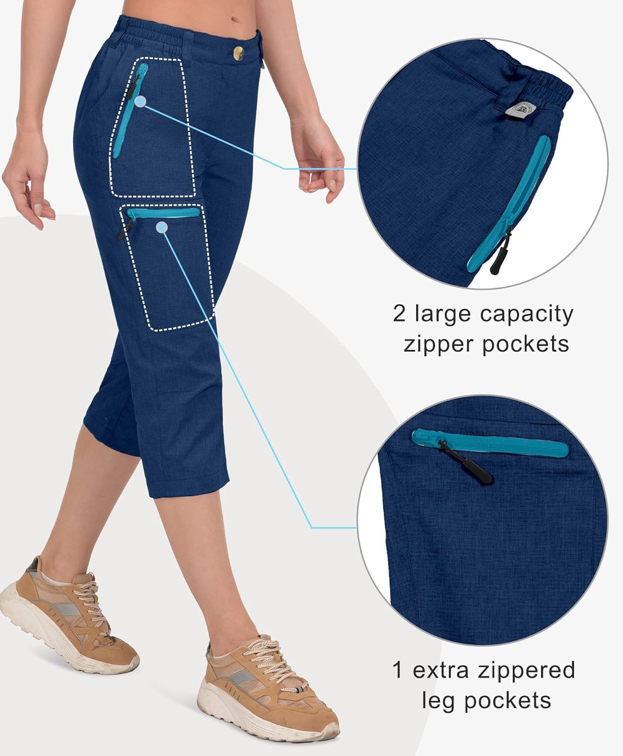 Mapamyumco Women's Capri Pants Quick Dry Lightweight Cargo Hiking Capris Travel Casual Outdoor Zipper Pockets - Image 4