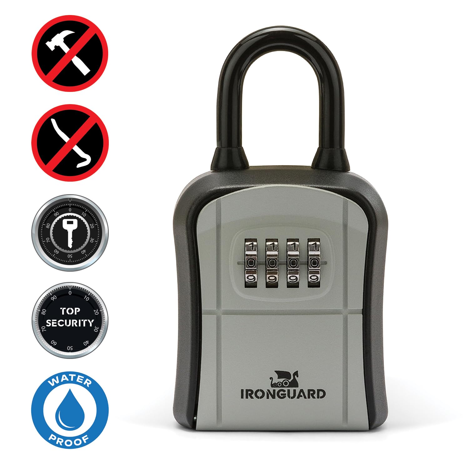 Velamp IRONGUARD IG012 - Cassetta di sicurezza per chiavi - Con lucchetto – Contenitore standard - Resistente alle intemperie - Combinazione a 4 cifre - Ideale per chiavi ingresso casa, garage e B&B