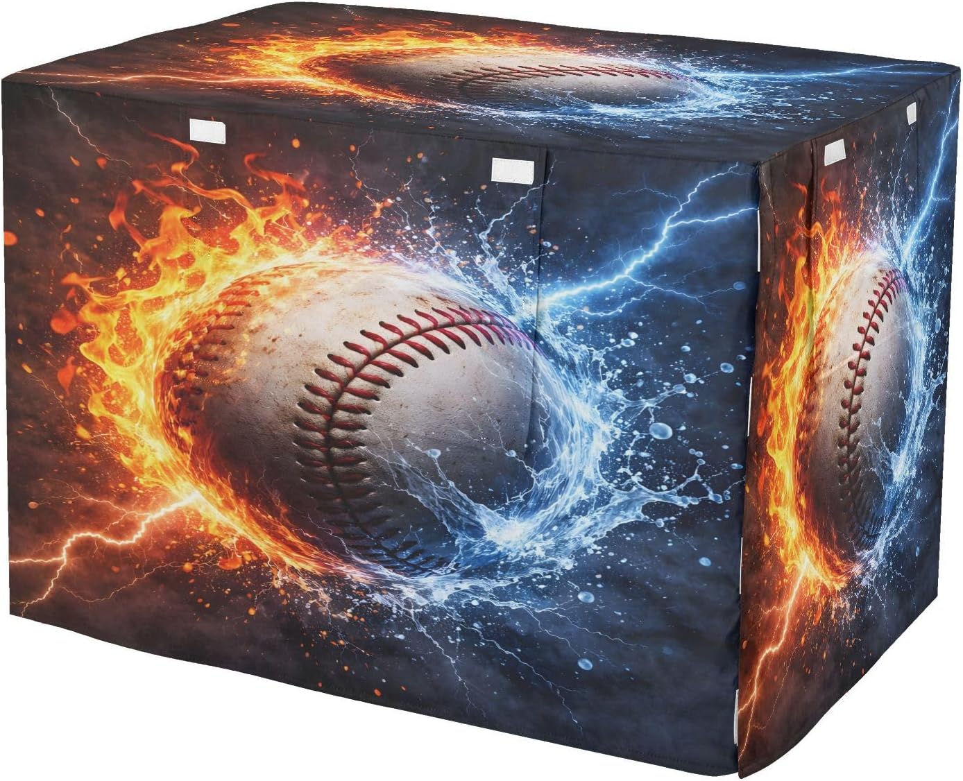 Cool Lightning Baseball Dog Crate Cover 600D Oxford Pet Kennel Cover with Mesh Window for Dog Cages, Windproof Waterproof Machine Washable, 48"x30"x33"