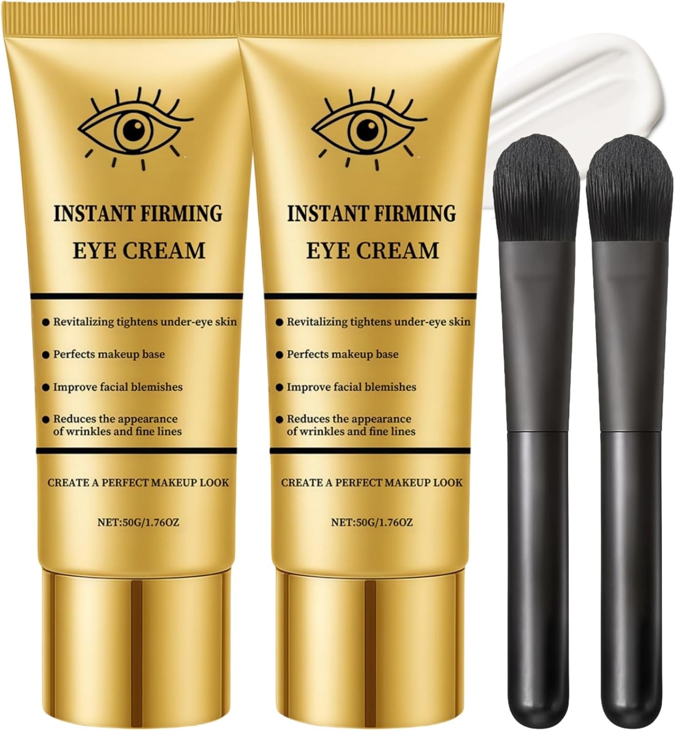 2PCS Instant Eye Tightener Cream, Under Eye Cream, Eye Cream for Puffiness and Bags Under Eyes with Brush,Skin Tightening Cream,Anti Wrinkle Eye Cream, Instant Eye Bag Tightener for Hydration
