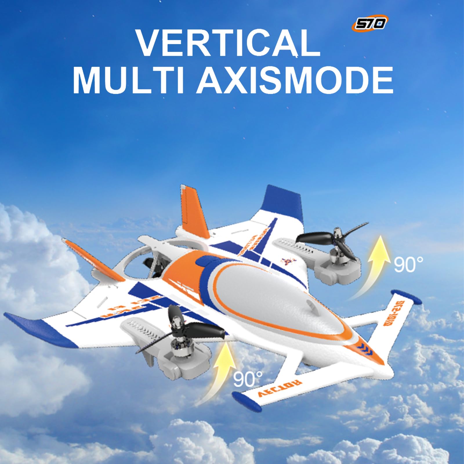 FLYCOLOR QIDI 570 RC Flugzeug 2,4 GHz 6CH RC Segelflugzeug Festflügelflugzeug 3 Flugmodelle Bürstenlose RC Hubschrauber Vertikaler Takeoff RC Glider (Blau)
