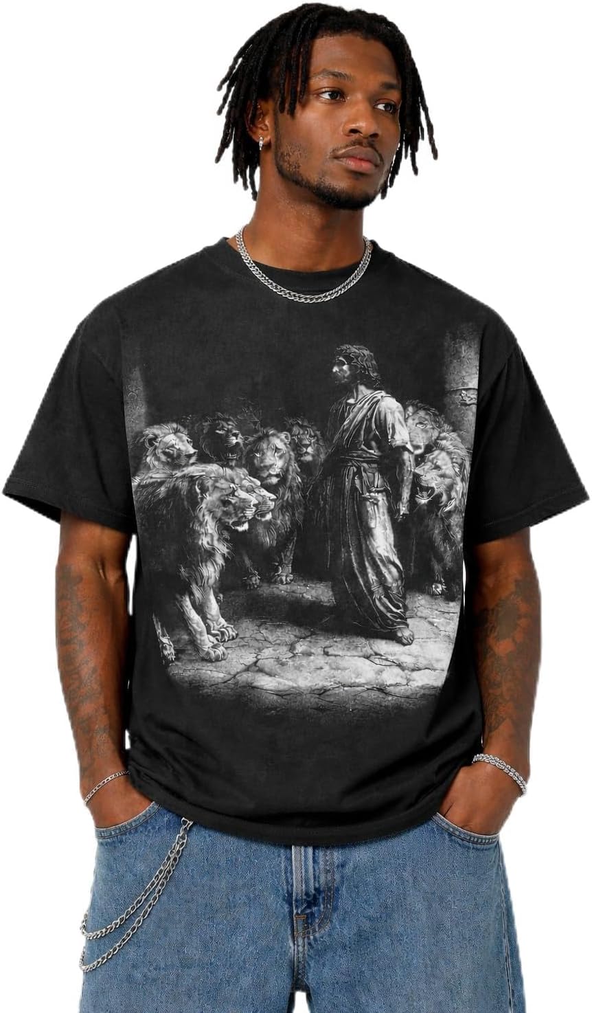 - Daniel in The Lion’s Den Christian T Shirt — Faith Based Religious Graphic Tee Bible Scripture Shirt Unisex Cotton