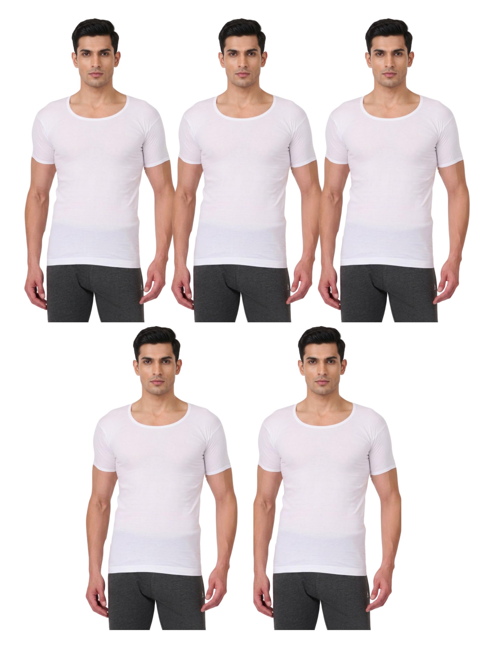 prakasam cotton Men's Combed Cotton Round Neck Half Sleeve White Vest with Extended Length for Easy Tuck (Gold) Pack of 5-picture-32