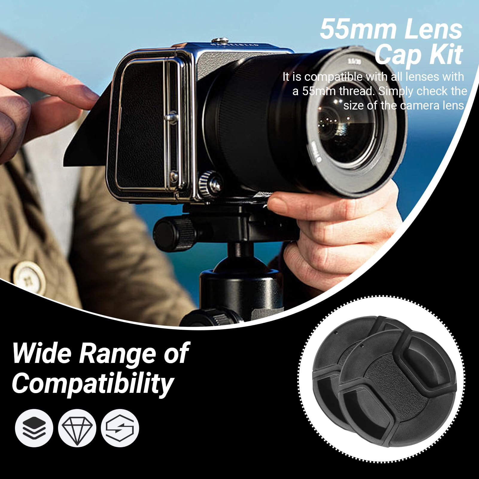 JJC Tappo Obiettivo Copriobiettivo 55mm 2 Pezzi Snap-on Fotocamera - Foto 11