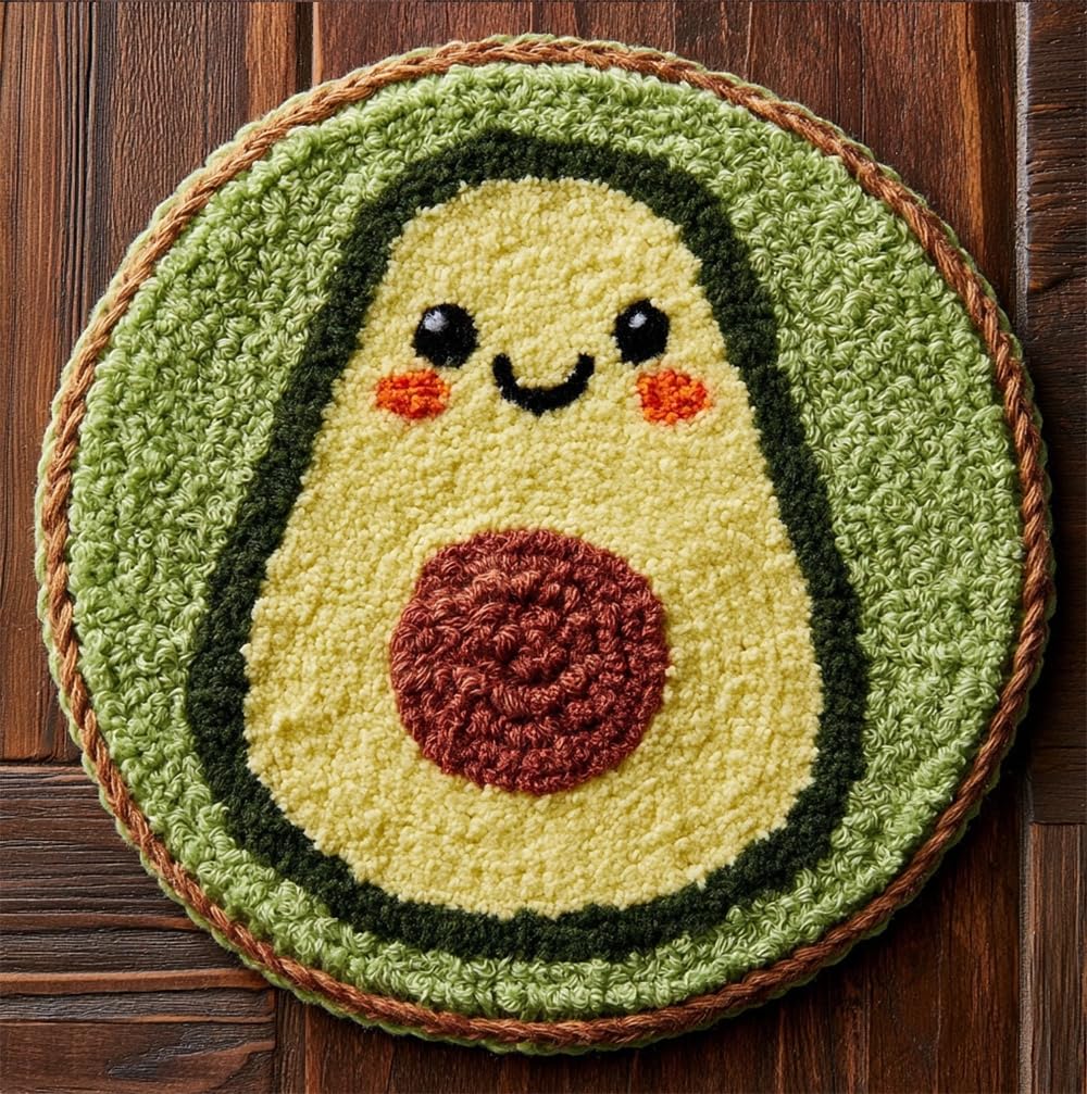 kitphoenix Circular Latch Hook Rug Kit Smiling Avocado