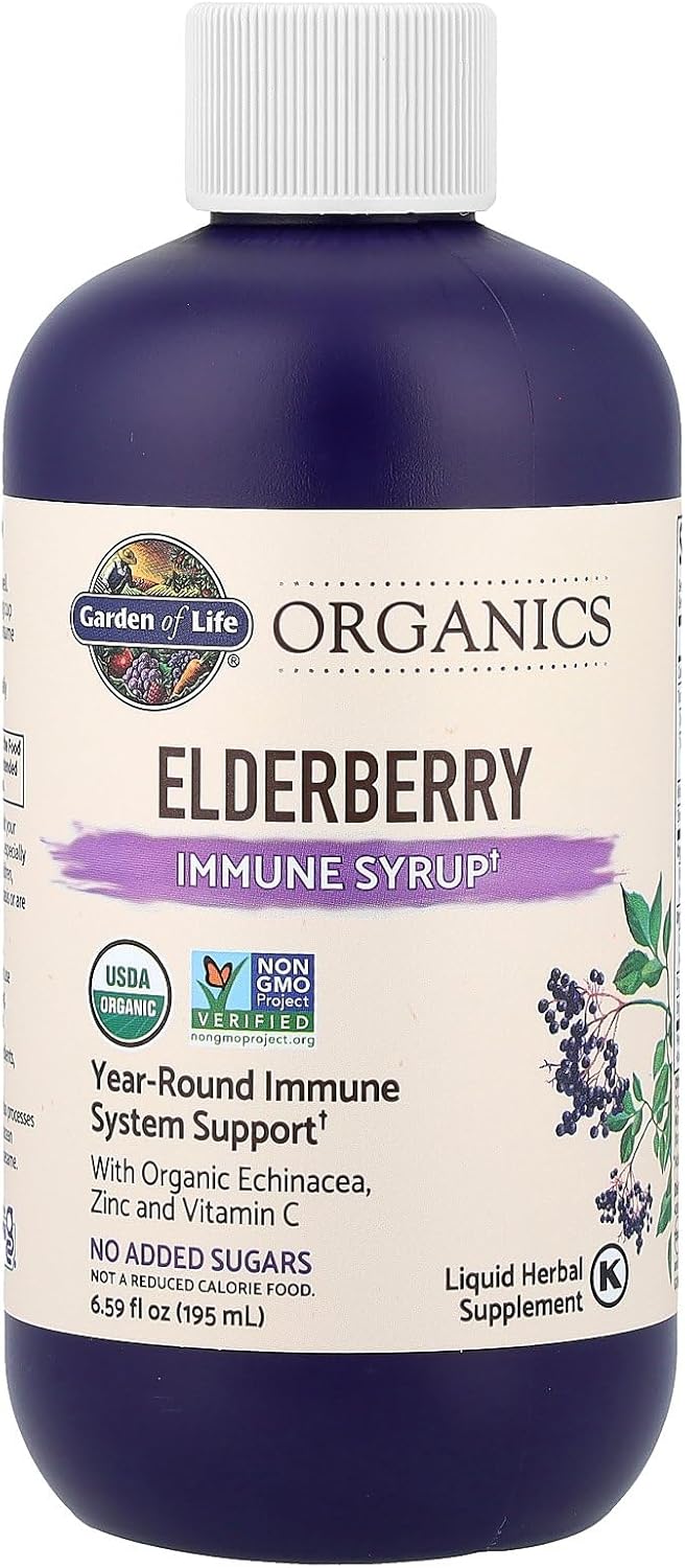 Garden of Life Organics Plant Based Elderberry Immune Syrup 6.59 floz (195 mL) for Kids & Adults - Sambucus, Echinacea, Zinc & Vitamin C, 0g Sugar, Organic Vegan Gluten Free Herbal Supplement - Image 4