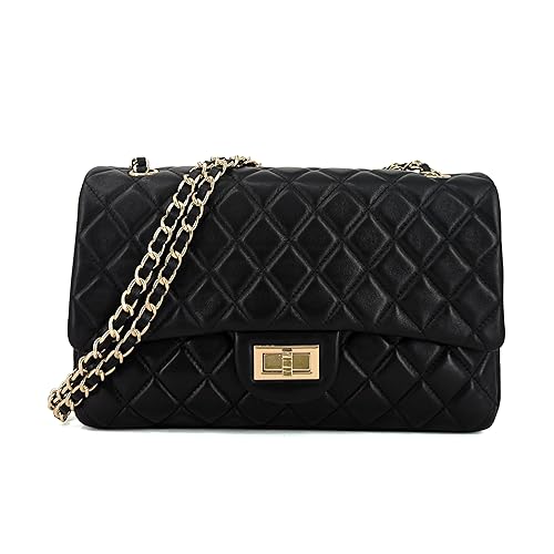 M-ioi-M Quilted Lambskin Leather Crossbody Bag for Women, Classic Single