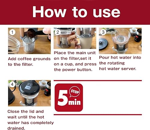 Miniatura 6 de oceanrich -Plus 1 taza mini cafetera, máquina automática de goteo manual con filtro de acero inoxidable, depósito de agua de 8.8 onzas, diseño