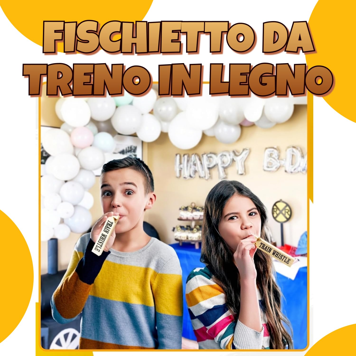 Fischietti in legno per treni Bedwina (12 pezzi) - Fischietti bambini, bomboniere feste tema treni, decorazioni compleanni, riempitivi sacchetti regalo, premi giochi, calze natalizie