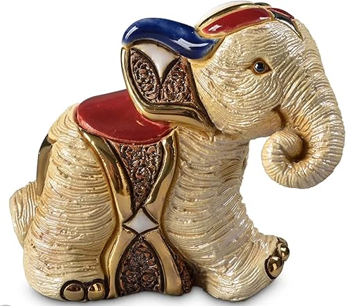 Figura de elefante Sumatra de cerámica esculpida hecha a mano - Colección familiar De Rosa