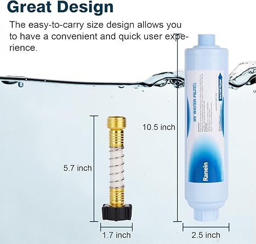 Miniatura 2 de RANEIN Filtro de agua RV con protector de manguera, filtro de agua en línea que reduce el mal sabor, cloro, olor y sedimentos, para caravanas,