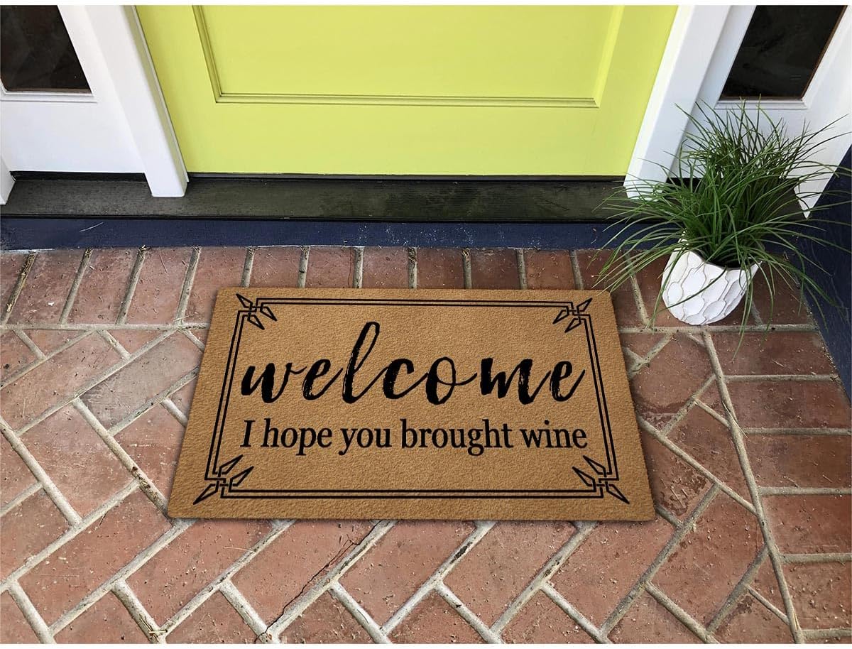 MELODADDY Welcome Funny Front Porch Mat 30"(L) x 18"(W) Doormat for Entrance Way No Slip Kitchen Rugs and Mats Personalized Welcome Mat House Warming Gift Monoram Doomat(I Hope You Brought Wine)