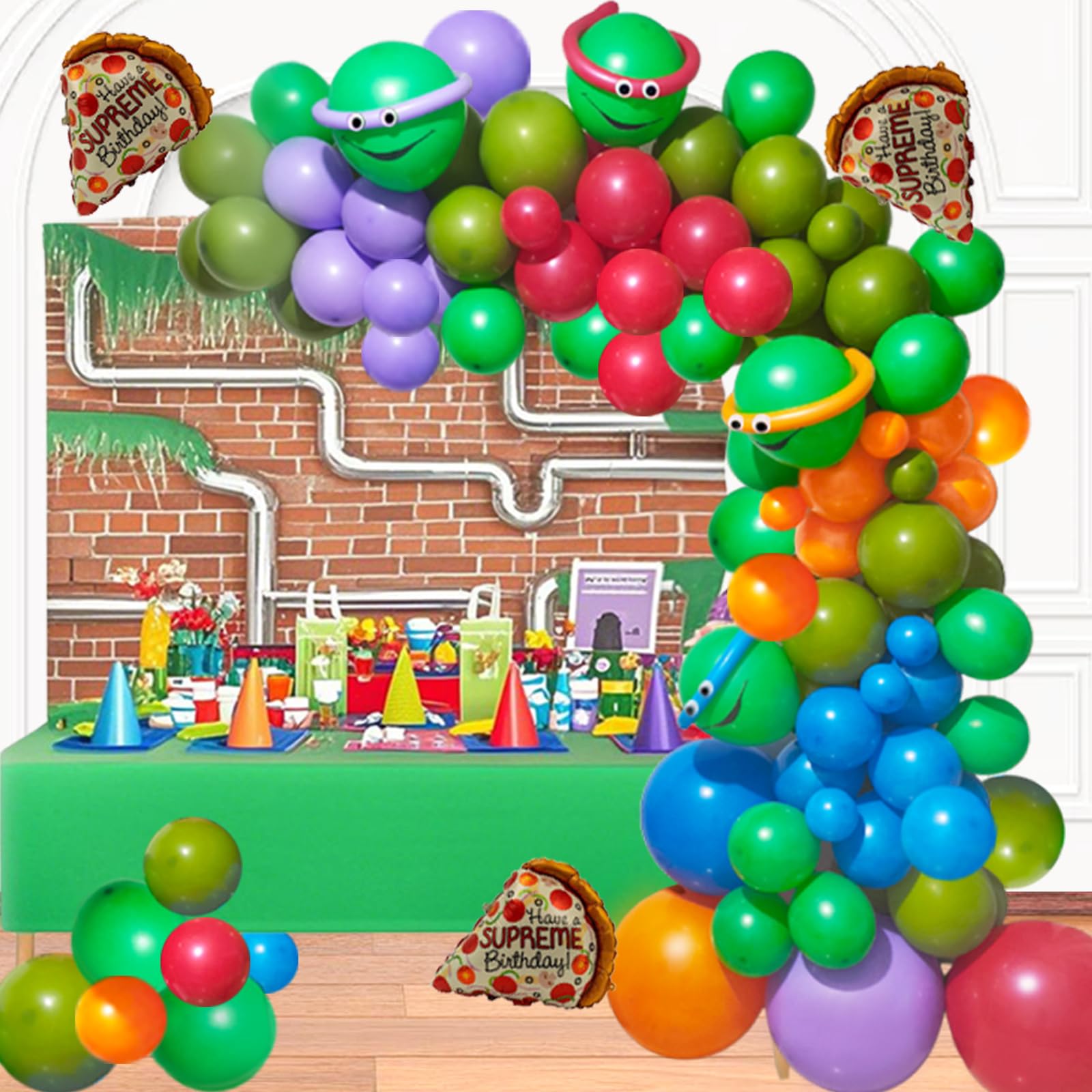 142 Pcs Red Navy Blue Purple Orange Dark Green Balloon Turtle Game Theme Birthday Party Decorations DIY Garland Arch Kit Cute Balloons Supplies Decor