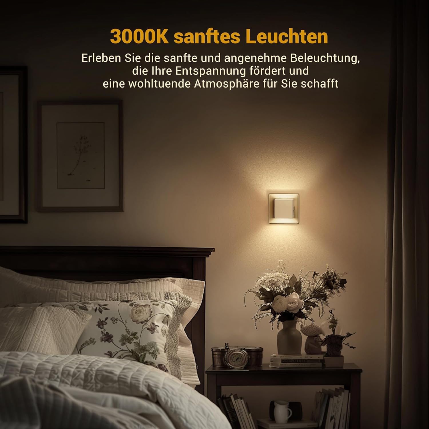 Emeritpro Presa notturna con sensore crepuscolare, luce notturna a LED, 3000 K, luce bianca calda, luminosità regolabile, per cameretta dei bambini, camera da letto, corridoio, scale, cucina, 4 pezzi