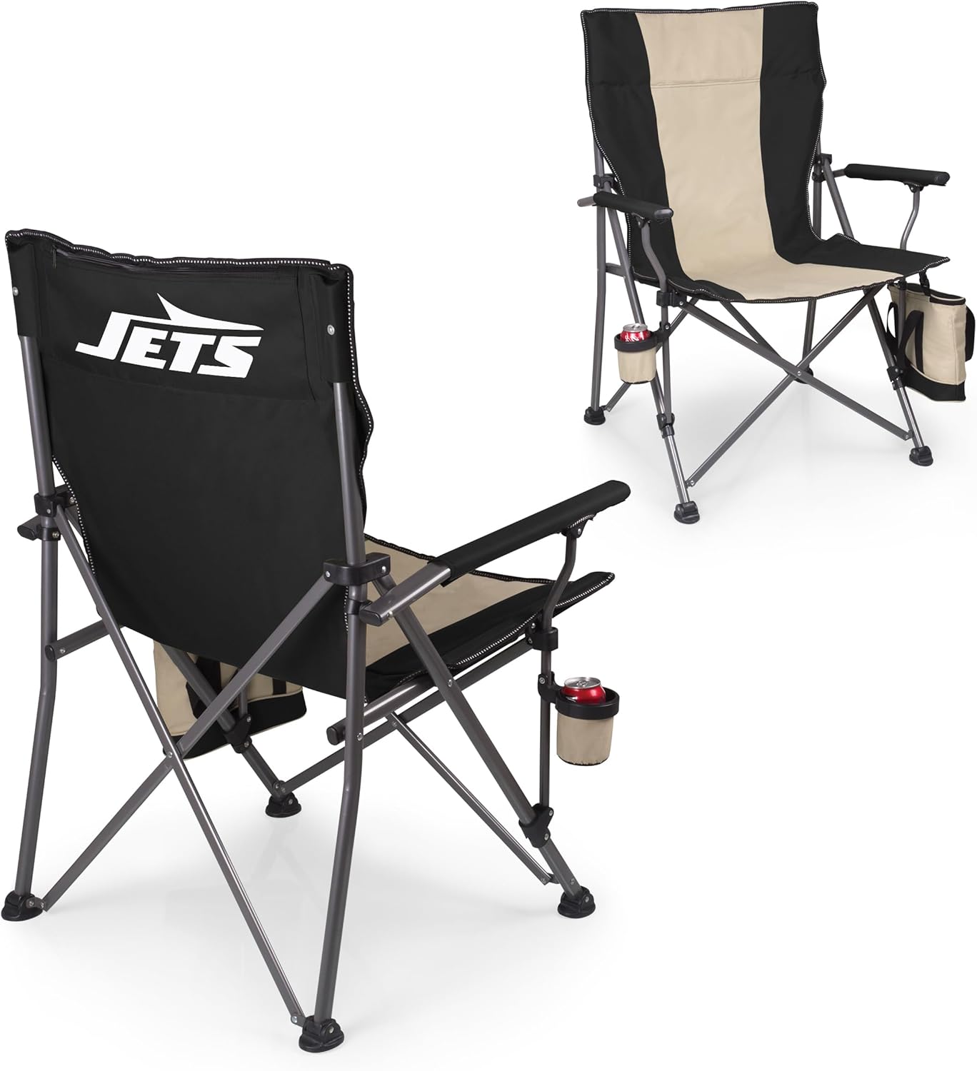Picnic TIME NFL New York Jets Big Bear XXL Camp Chair with Cooler, Heavy Duty Beach Chair, 500 lb Capacity Camping Chair with Carry Bag, (Black)