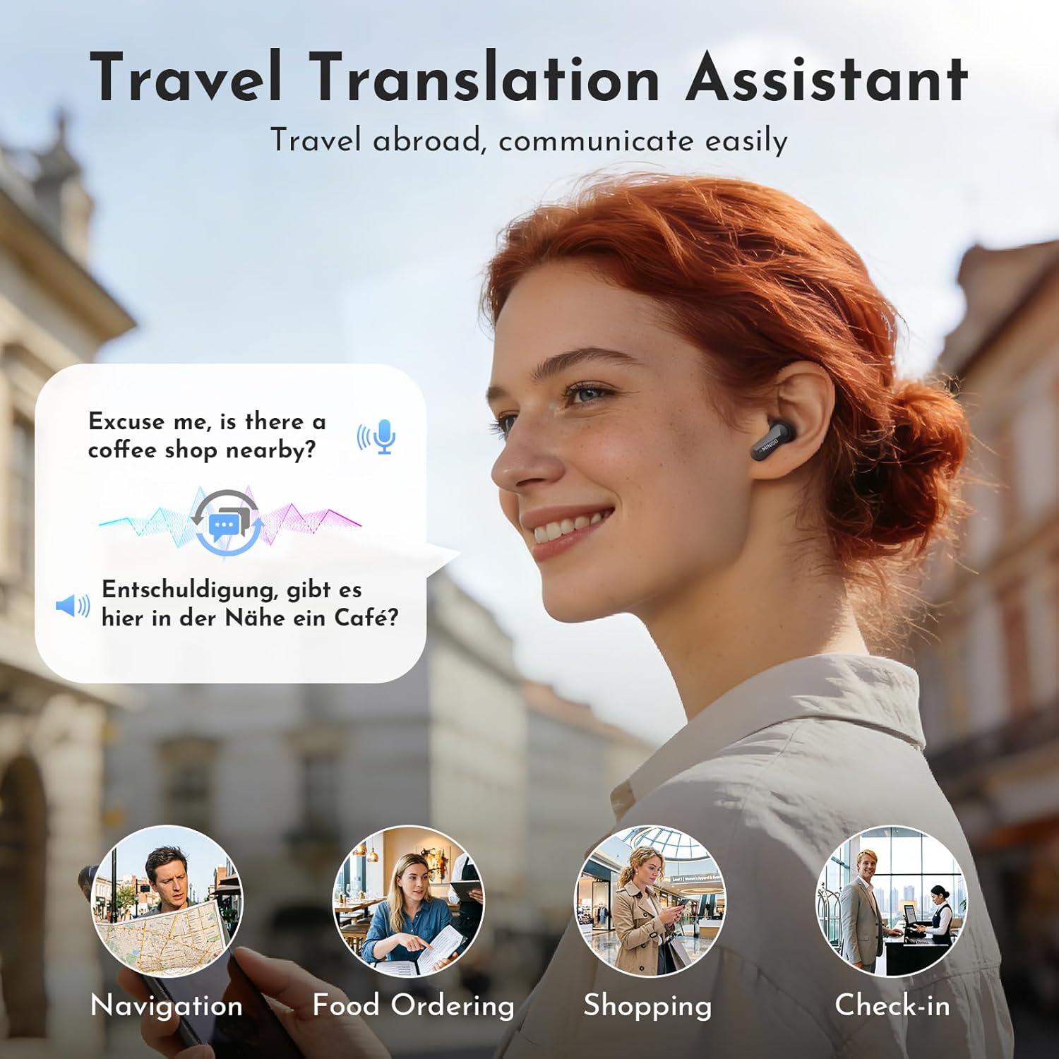 MINISO MS119 AI Translation Earbuds Real Time,simultaneous Interpretation with 165 Languages and 8 Translation Modes, Bluetooth 6.0,3-in-1 Translating Earbuds for Business/Travel/Study. Matte Black