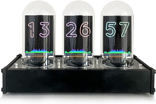 RGB Digital Nixie Tube Clock, Electronic Tube Clocks with Music Spectrum, Digital Time Date Display, Customize Photo, USB Power, for Living Rooms, Desktops, Bedroom and E-Sports Room