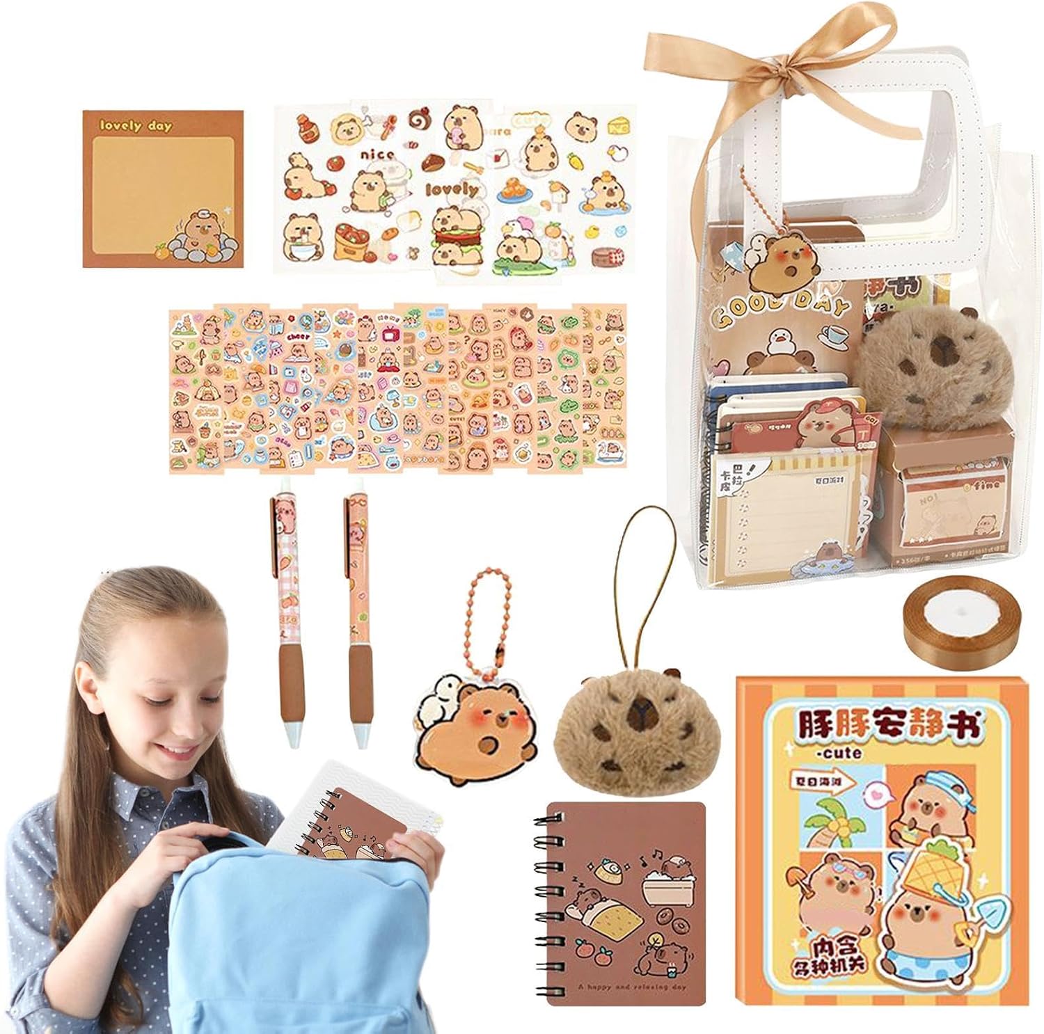 Astuccio Capybara Con Set Cancelleria Incluso – Marrone, Simpatico Kit Scuola O Ufficio - 3