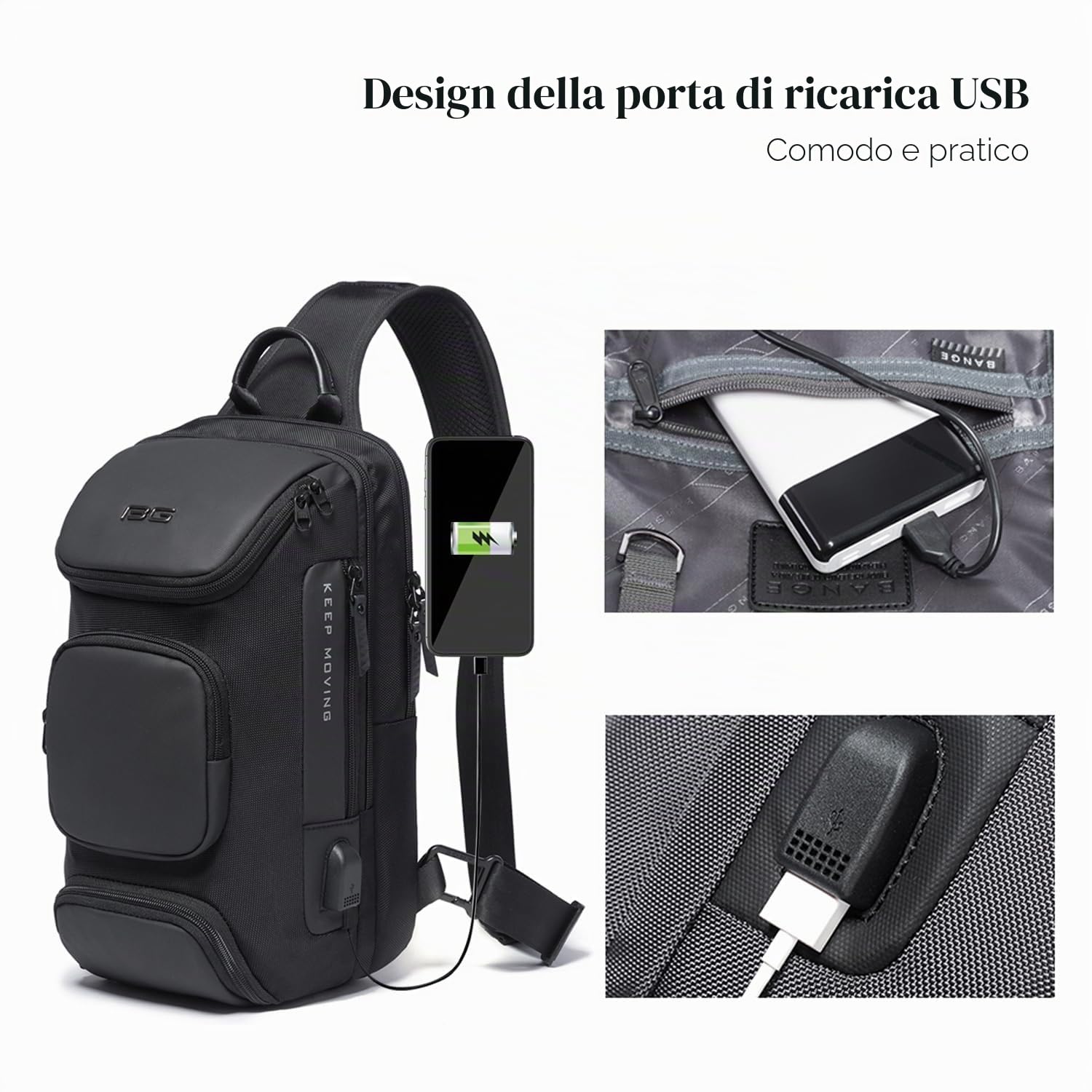 FANDARE Zaino Monospalla Grande Capacità Borsa a tracolla Uomo Sling Bag Business Borsello a tracolla Zaino Spalla Borsa a Spalla per Trekking Ciclismo Viaggio Sports Durevole Poliestere