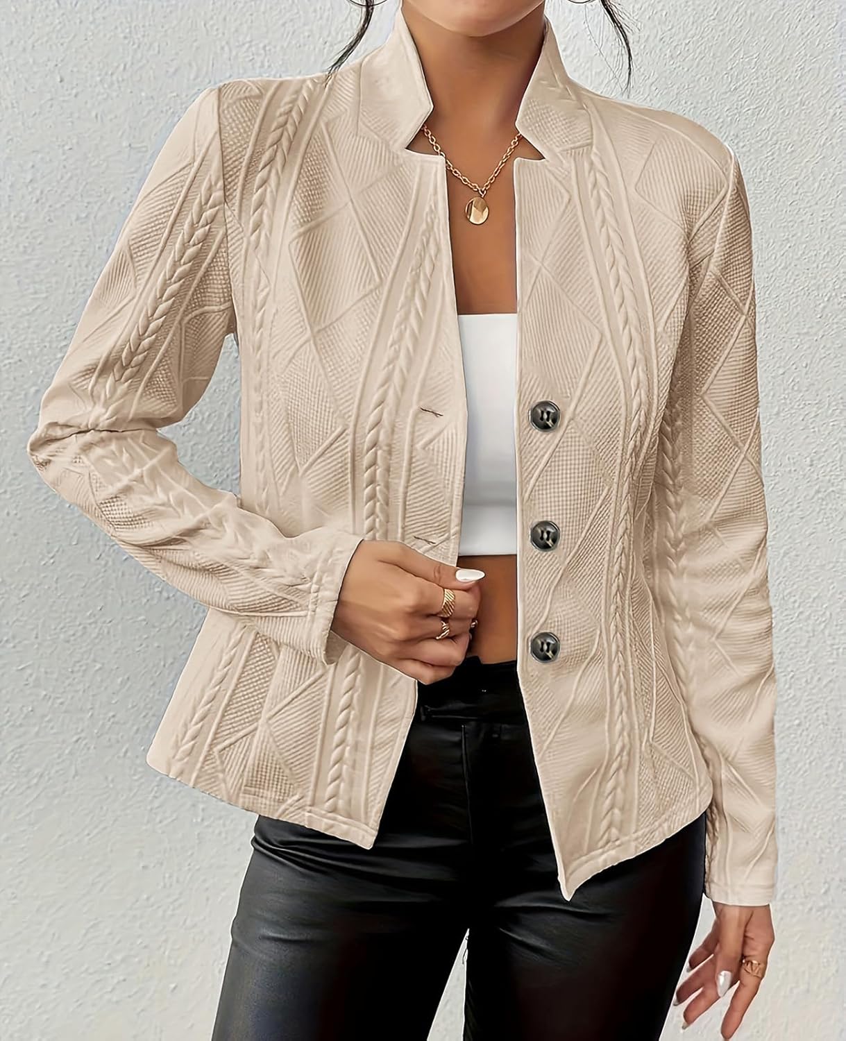 MINTLIMIT Womens Blazer Long Sleeve Button Down Blazers Stand Collar Textured Business Casual Blazers Suit Jackets