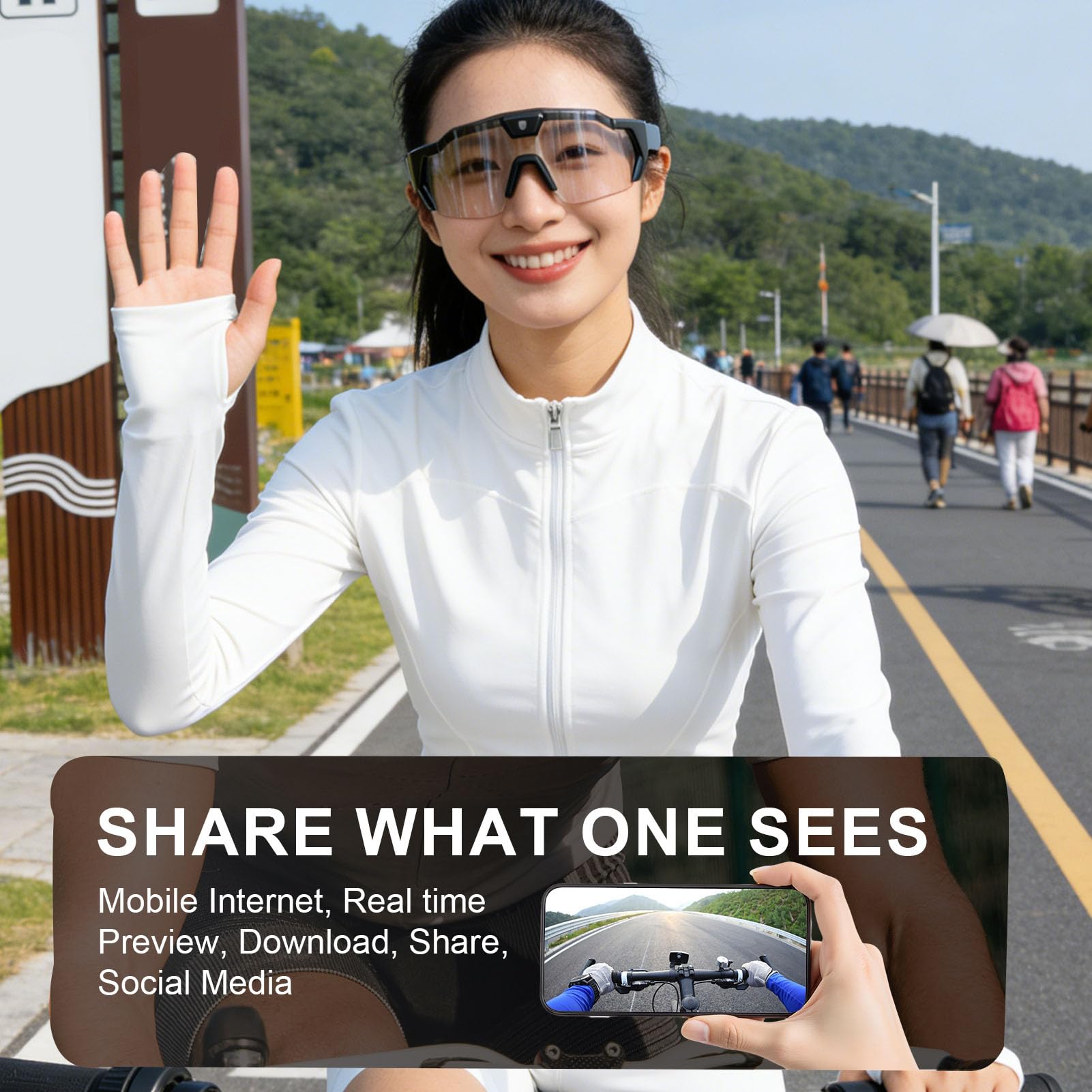 Gafas de Ciclismo con cámara HD 1080P WiFi Gran Angular Cámara Inteligente Gafas Deportivas para Actividades al Aire Libre