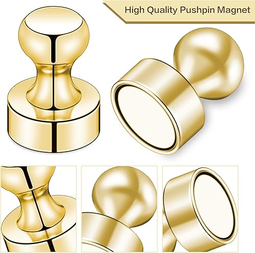 Miniatura 2 de Imanes para refrigerador, 20 unidades, imanes tipo chincheta de metal, dorados, ideales para pizarras blancas, oficinas, aulas o mapas