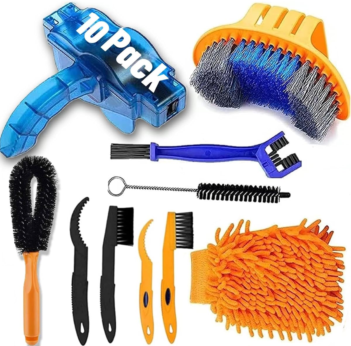 10pcs Bike Cleaning Kit, Bicycle Clean Brush Tool Including Chain Cleaner for Cycling,Bike Chain Cleaner Brush Suitable fo Mountain/Dirt/MT/Road/BMX Bike