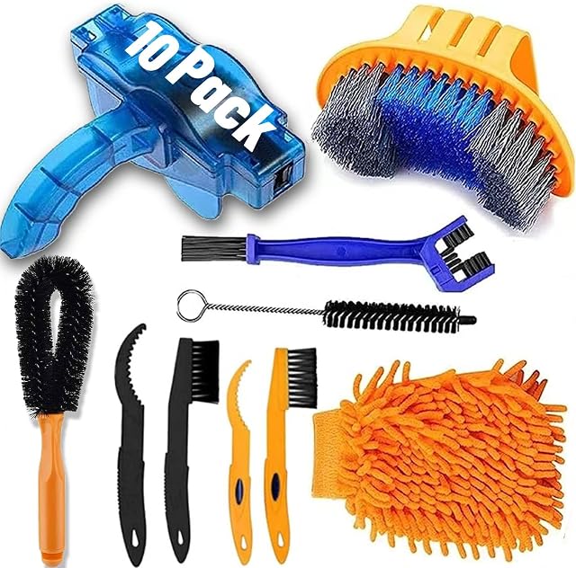 Precision Bicycle Cleaning Brush Tool,Bike Cleaning Tool Set Including Bike Chain Scrubber, Suitable for Mountain, Road, City, Hybrid,BMX Bike and Folding Bike,10 Pieces