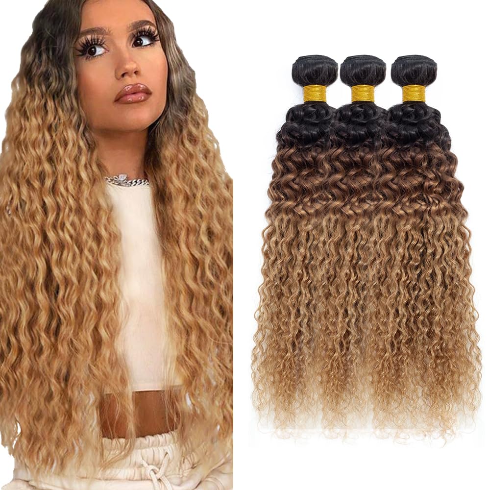 Ombre Human Hair Bundles Freiuoke Hair 4/27 Water Wave Human Hair Extensions 8A Brazilian Virgin Hair 3 Bundles 26 28 30 Inch Brown Water Wave Bundle