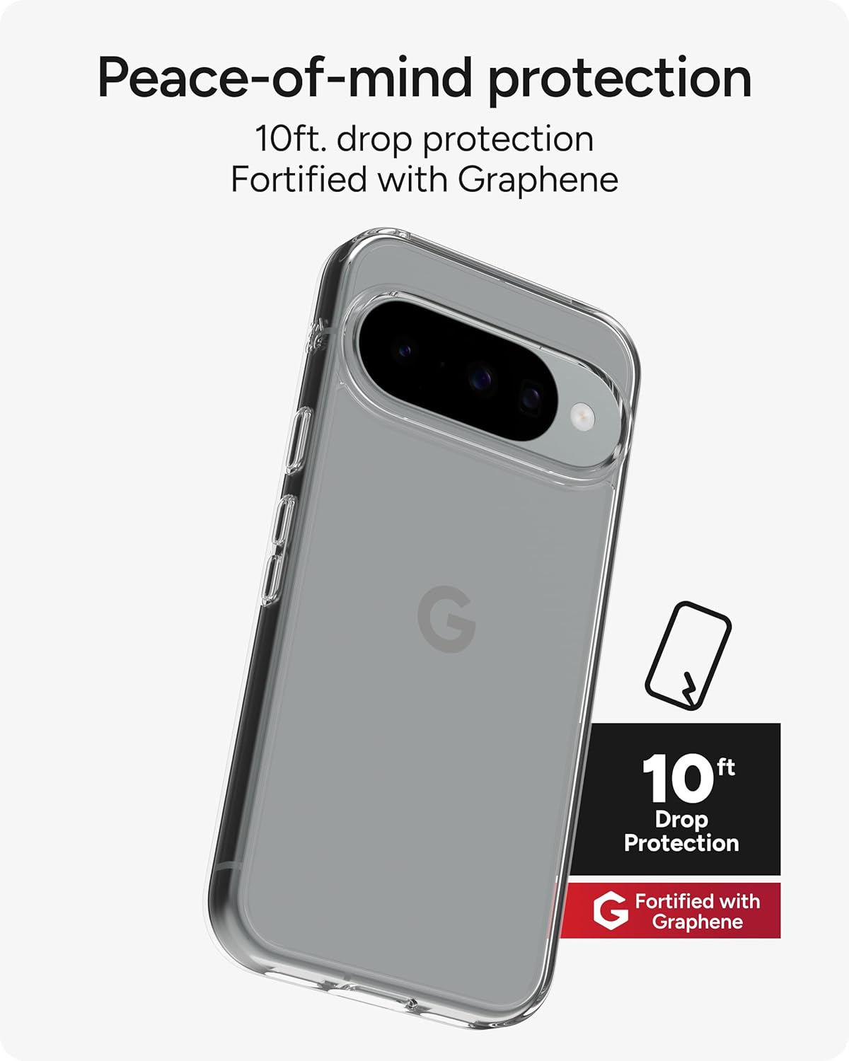 ZAGG Crystal Palace Lite Google Pixel 10/10 Pro Case – Crystal Clear, Ultra-Slim, 10ft Drop Protection, Graphene Strength, Anti-Yellowing, Wireless Charging Compatible, Clear