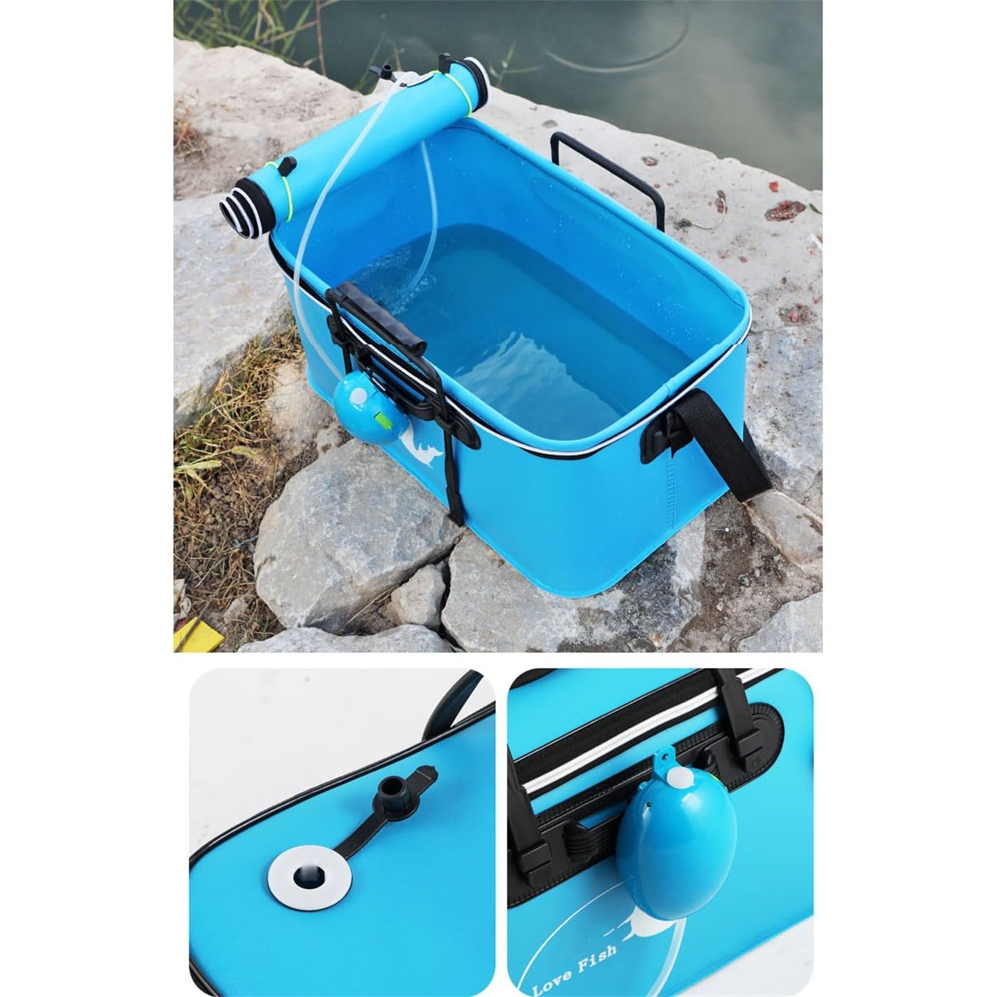 Secchio pieghevole EVA vasca pesci vivi contenitore pesca portatile | Vasca TPE impermeabile, coperchio rete, foro pompa ossigeno, doppio trasporto,fluviale e marina(Arancia,65cm)
