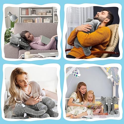 Miniatura 7 de Animales de peluche de elefante gigante de gran tamaño de 24 pulgadas, almohada de elefante de peluche grande, regalo gris para niños, novia,
