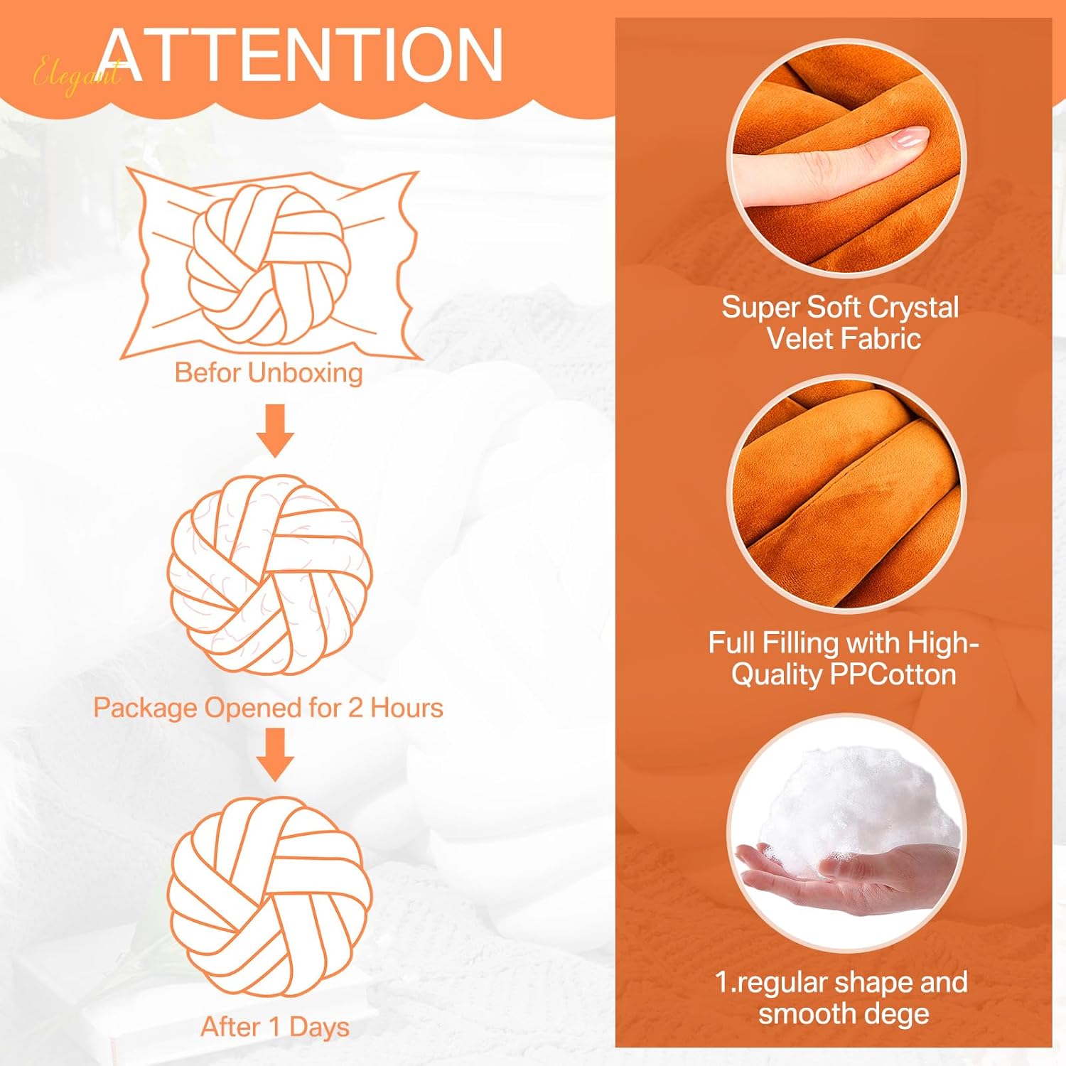 Fumete 2 Pcs 14 Inches Knot Pillow Round Throw Soft Plush Knot Ball Pillow Handmade Knotted Modern Home Decorative Cushion for Bed Bedroom, Sofa, Couch (Caramel Color) - Image 3