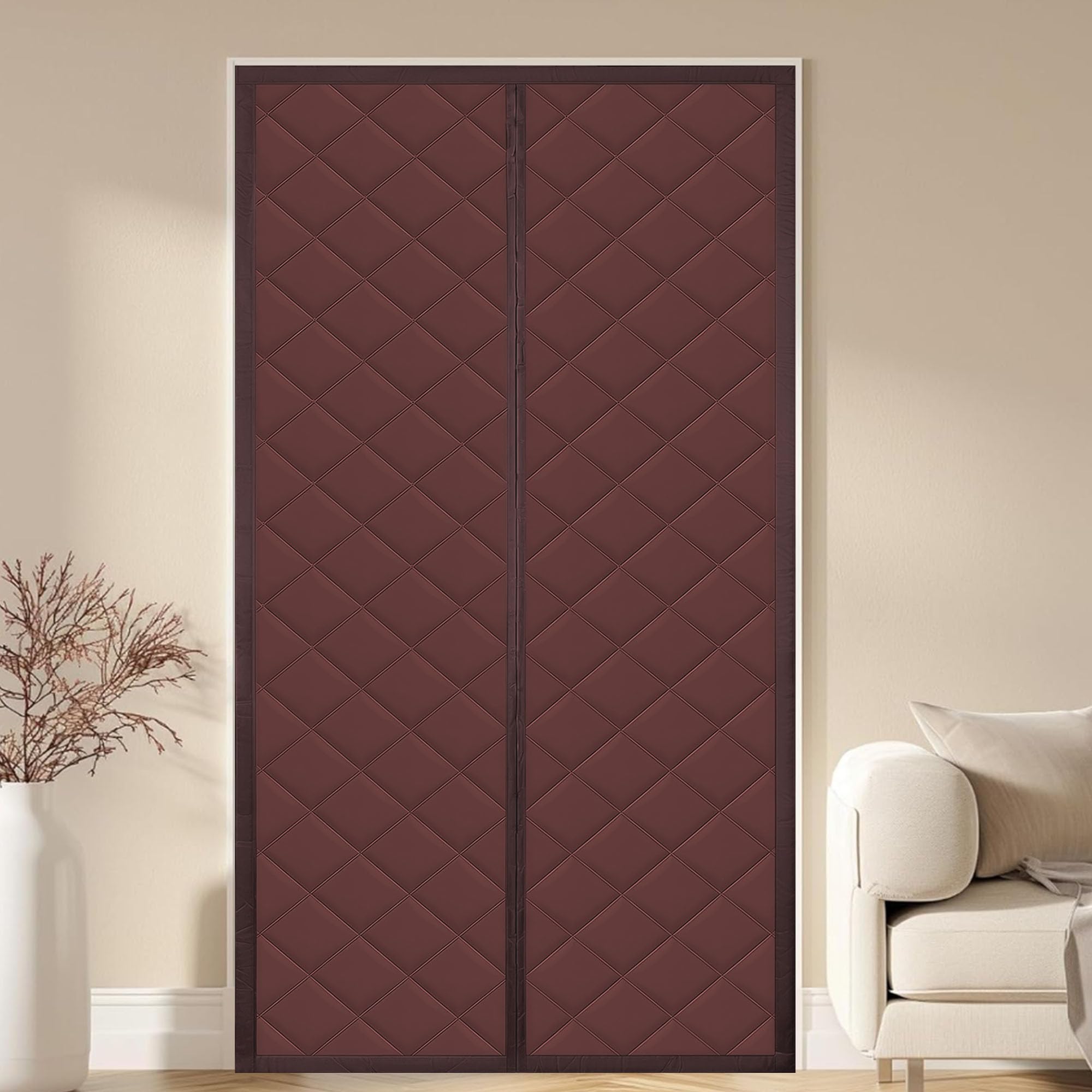 Rideau anti-froid magnétique brun 131x253 cm contre les courants d'air