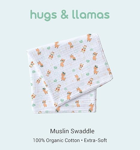 Miniatura 2 de hugs & llamas Mantas para envolver 100% muselina de algodón orgánico, unisex, extra suaves, mantas para recién nacidos y bebés, lavables a máquina,