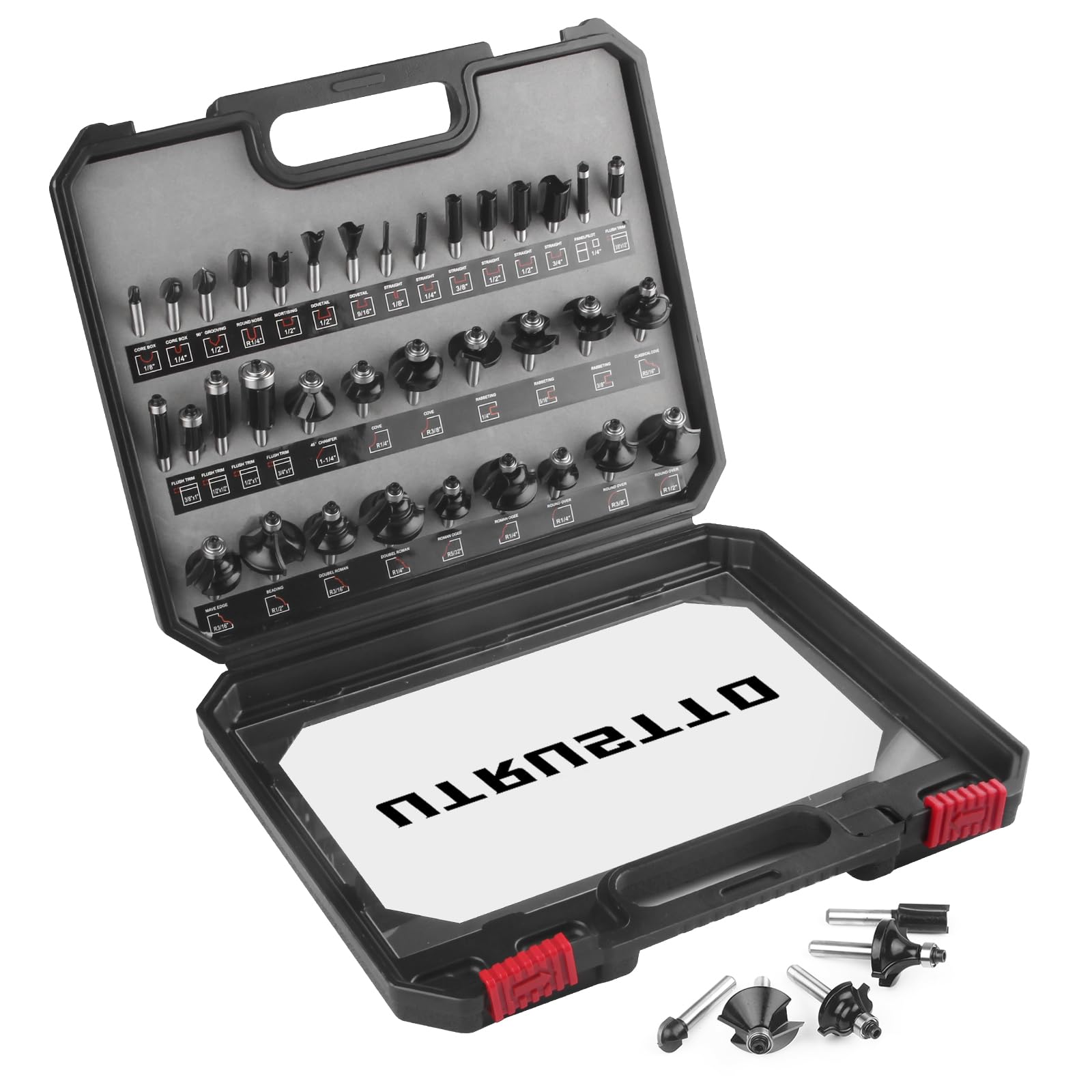 UTRUSTTO Router Bits 1/4 Inch Shank 35 Pieces, Tungsten Carbide 1/4" Router Bit Set with Plastic Box, for Professional and Beginners Carpenter