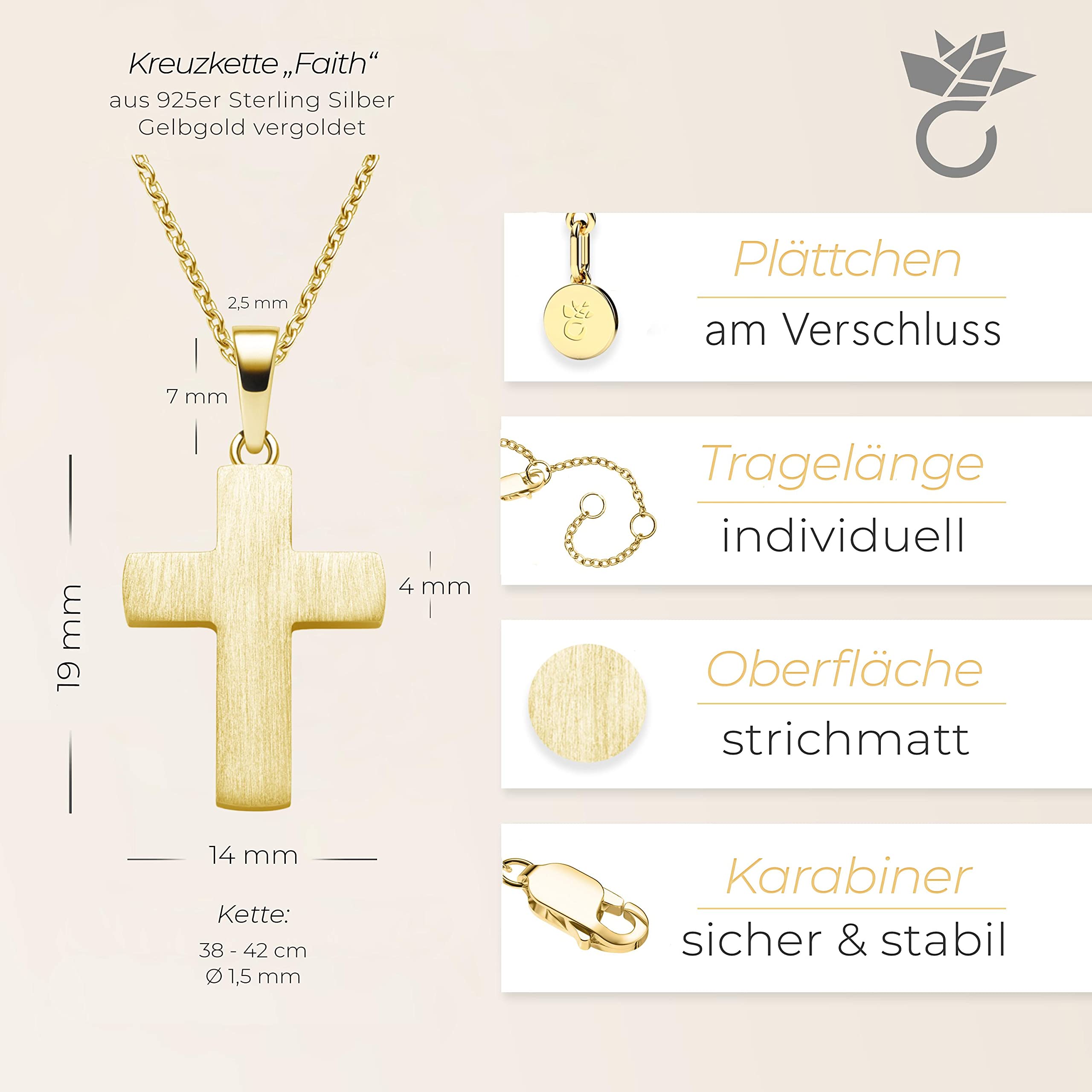 Kreuz Kette Kommunion Mädchen Junge Gold (Silber 925 vergoldet) mit Gravur | Kreuzkette Anhänger Halskette Kinder Schmuck, Geschenke zur Taufe Erstkommunion Konfirmation Firmung, Goldkette Taufkette