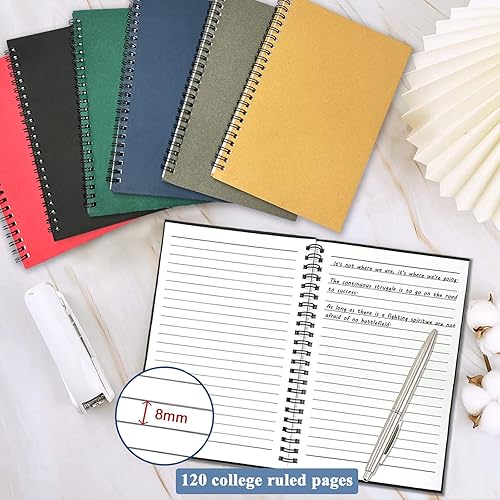 Miniatura 2 de GINMLYDA Paquete de 12 cuadernos en espiral, 120 páginas rayadas de 8.25 x 5.50 pulgadas, tapa de papel de estraza en espiral, cuaderno pequeño en