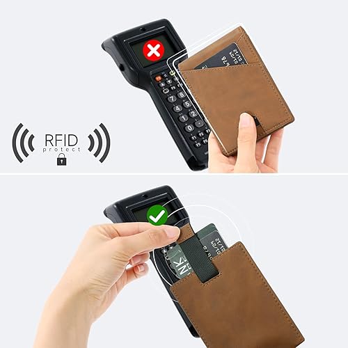 Miniatura 5 de SENDEFN Cartera delgada para hombres con clip para dinero, bloqueo RFID, plegable, de piel auténtica, minimalista, tarjetero con ventana