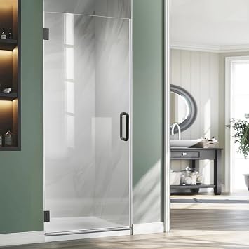 28" W X 76" H Single Swing Hinged Shower Door in Matte Black