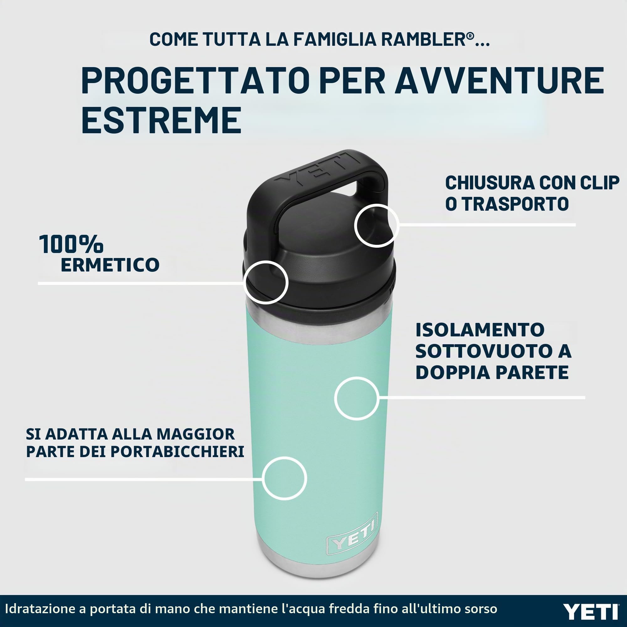 YETI Rambler Bottle Chug, Vacuum Insulated Stainless Steel Bottle with Chug Cap, Seafoam, 18 oz (532 ml)
