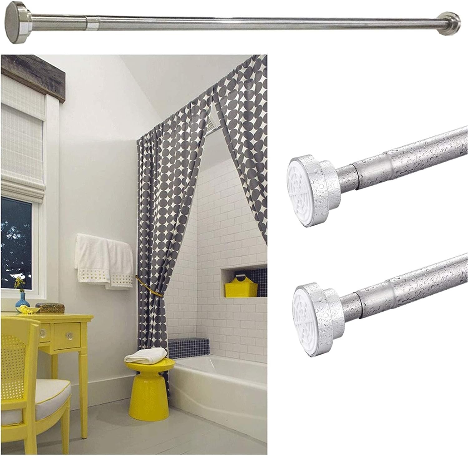 Shower Curtain Rail Telescopic Shower Curtain Rod Stainless Steel Rod Curtain Rod Clothes Pole Shower Curtain Track，for Bathroom,Shower and Closet,70~120cm