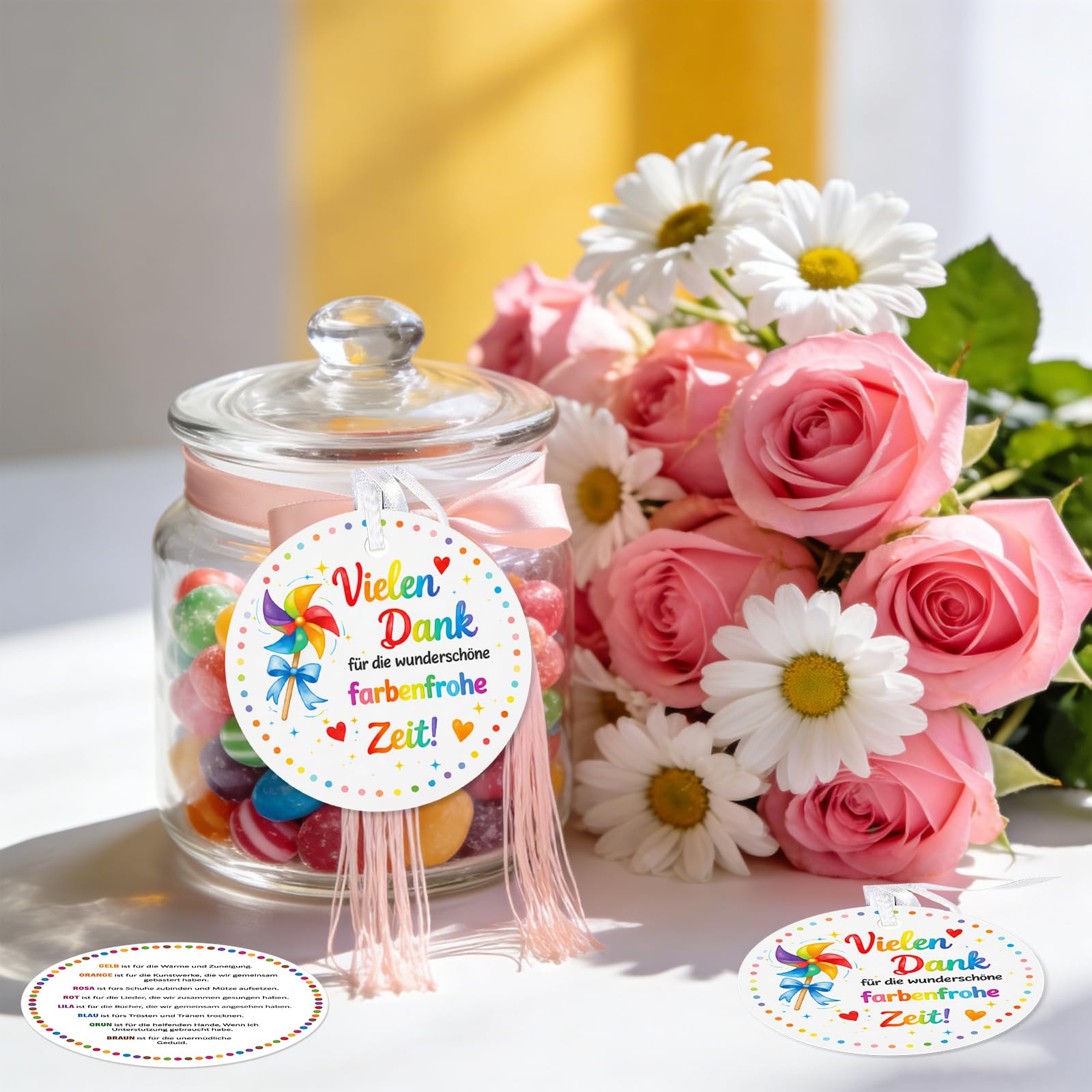 15 Stücke Abschiedsgeschenk Erzieherin set, Geschenk Erzieherin Dankeskarten und Weißen Seidenband-Rolle, Abschiedsgeschenk Kindergarten, Für Babysitter Guardian Assisten Tagesmutter