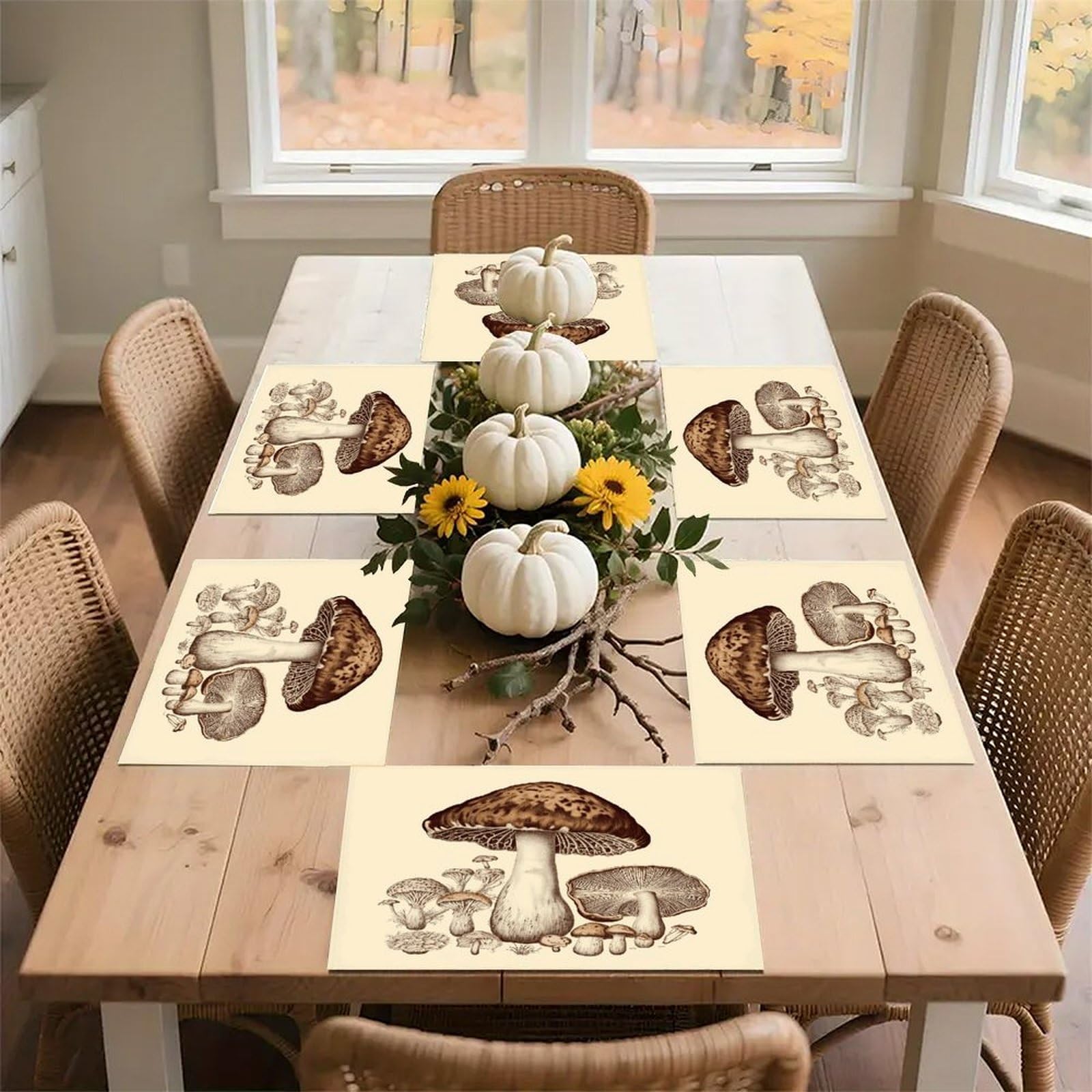 Vintage Mushrooms Drawing Placemats Non-Slip Heat Resistant Table Mats Flax Washable Cloth Place Mats Easy to Clean Premium Placemat for Kitchen Dining Table Decor Party Outdoor