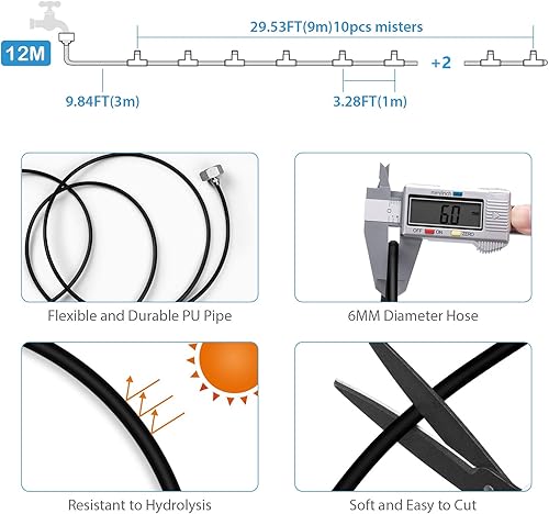 Miniatura 4 de lifeegrn Sistema de refrigeración por nebulización, rociadores para patio exterior, línea de nebulización de 40 pies+10 boquillas de